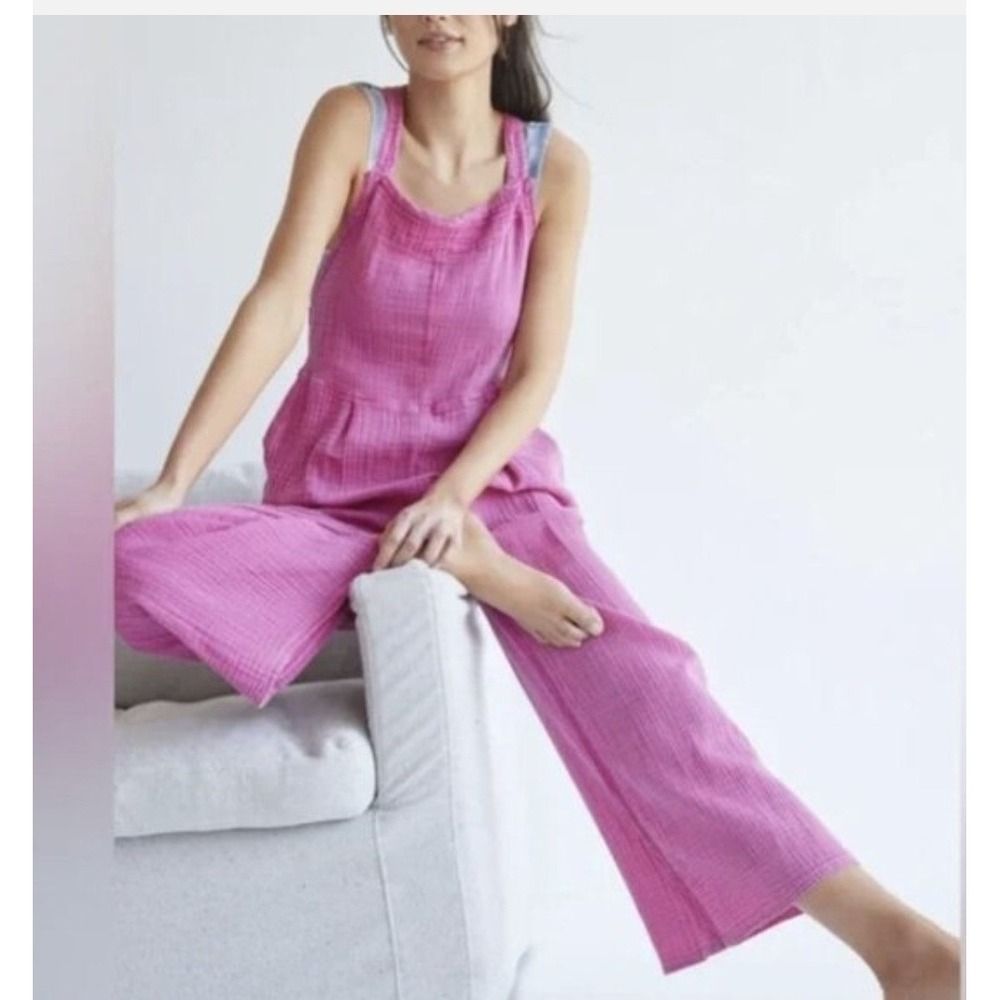 Daily Practice Anthropologie Pink Gauze Wide Leg Jumpsuit Small Strappy Magenta